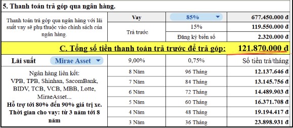 Hình thức thanh toán trả góp VinFast VF Wild